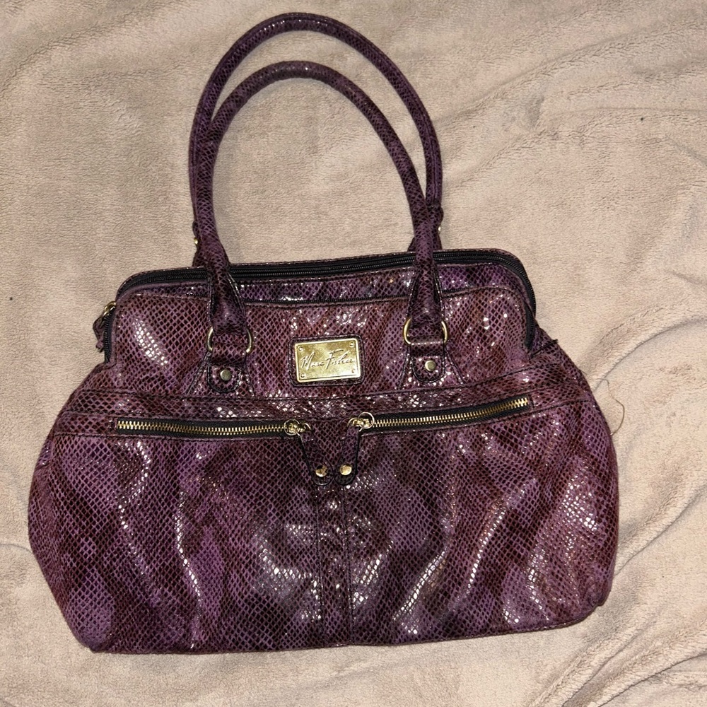 Excellent Condition Marc Fisher Kensington Large Satchel - Purple Faux Snakeskin